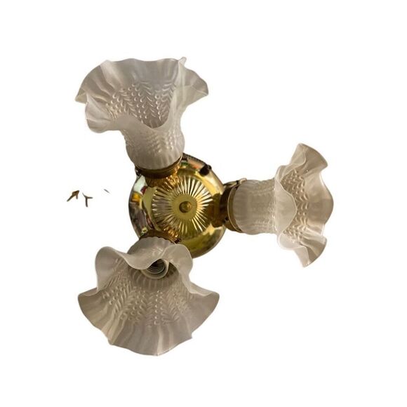 Vintage Three-Light Ceiling Fixture Art Deco Frosted Shades Cottage Style Flush - Picture 5 of 5